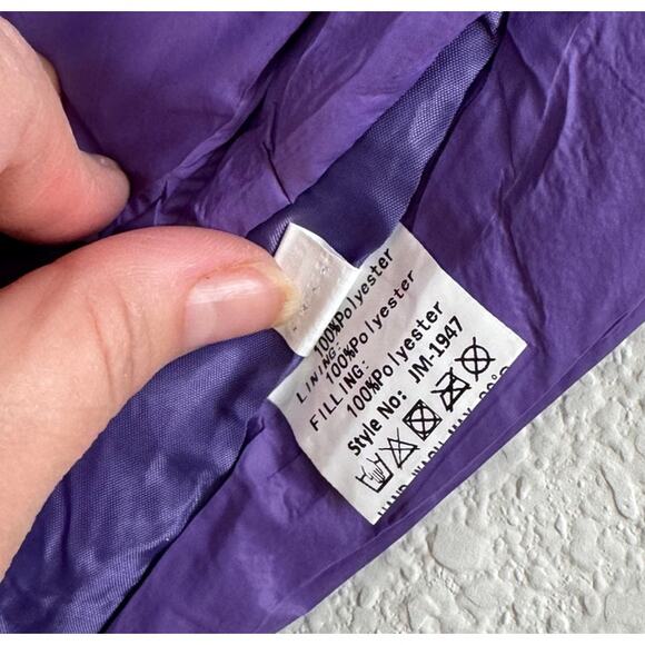 NWT Women's Purple Puffer Vest Jacket with Hoodie Open Side Tie Y2k Large - Picture 9 of 9